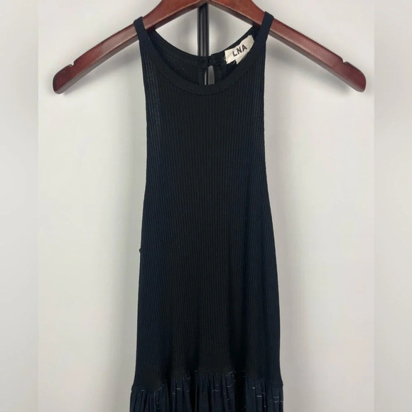 LNA Heathered Black Ribbed Halter Casual Fit & Flare Dress - Picture 4 of 9